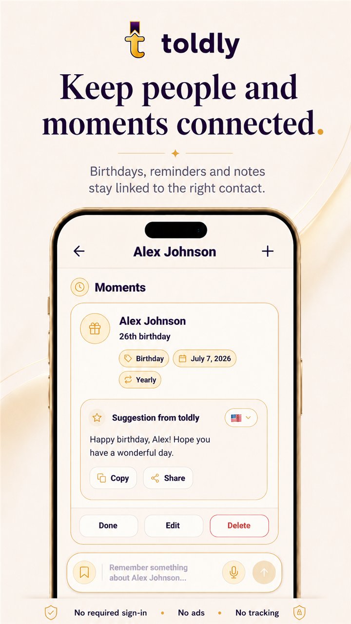 toldly connected moments screen