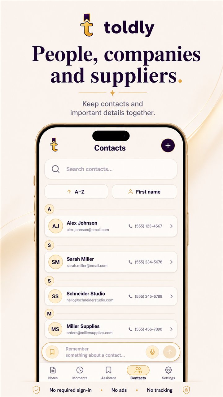 toldly Contacts screen